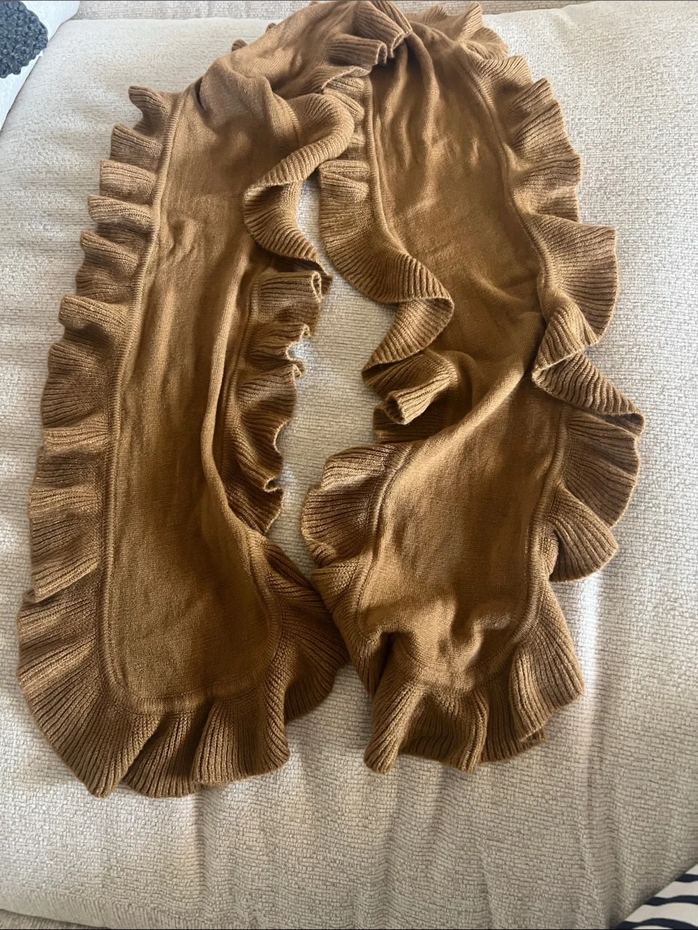 Ruffled Knit Wrap Scarf in Warm Brown